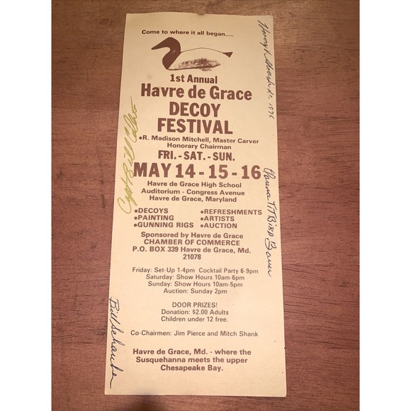 Other - 1st Annual Havre de Grace Decoy Festival Brochure Signed‎ By Clarence Bauer & 3